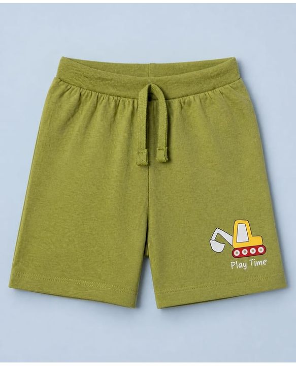 Babyhug 100% Cotton Single Jersey Knit Mid Thigh Shorts with Vehicles & Striped Print in Red Green & White Pack of 3