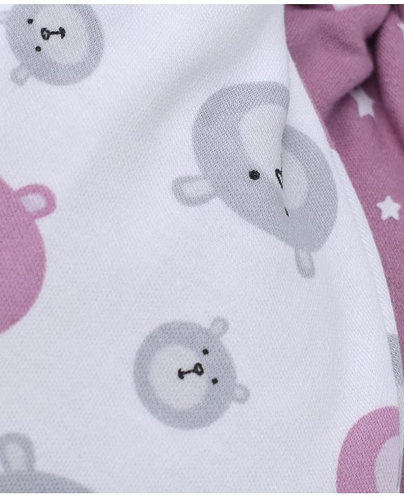 Babyhug 100% Cotton Interlock Knit Cap with Stars & Bear Print Pack of 2 Pink & White - Diameter 14 cm