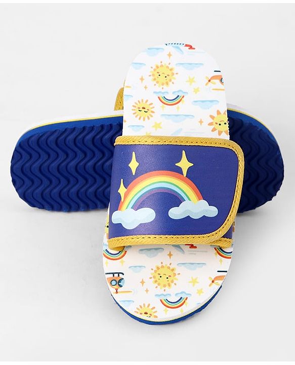 Cute Walk by Babyhug Slip On Slider With Rainbow Print in Blue