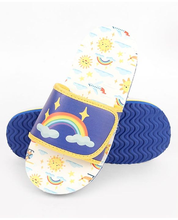 Cute Walk by Babyhug Slip On Slider With Rainbow Print in Blue