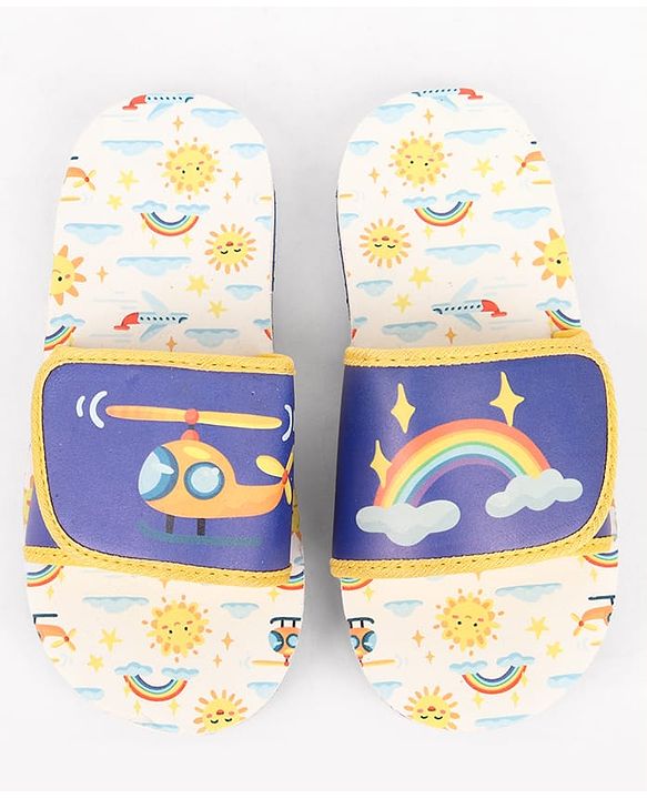 Cute Walk by Babyhug Slip On Slider With Rainbow Print in Blue