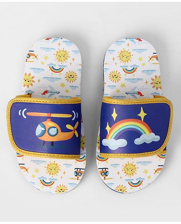 Cute Walk by Babyhug Slip On Slider With Rainbow Print in Blue