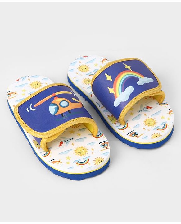 Cute Walk by Babyhug Slip On Slider With Rainbow Print in Blue