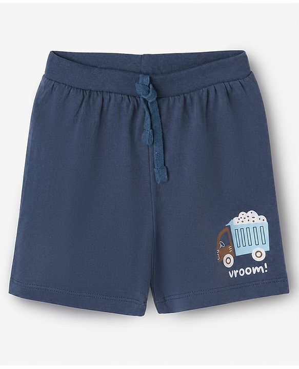 Babyhug 100% Cotton Knit Shorts With Vehicle & Text Print Pack of 3 - Blue, Coral & Cream