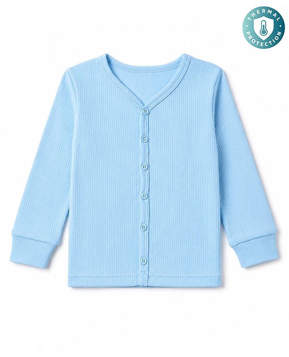 Babyhug Knit Full Sleeves Solid Front Open Thermal Inner Wear Vest -Light Blue