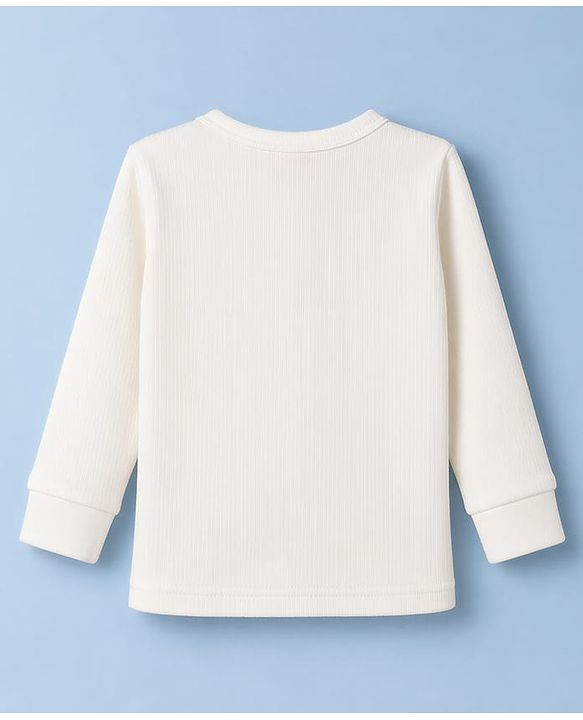 Babyhug Knit Full Sleeves Solid Front Open Thermal Inner Wear Vest - OffWhite
