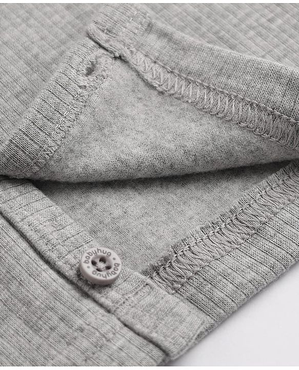 Babyhug Knit Full Sleeves Solid Front Open Thermal Inner Wear Vest - Light Grey