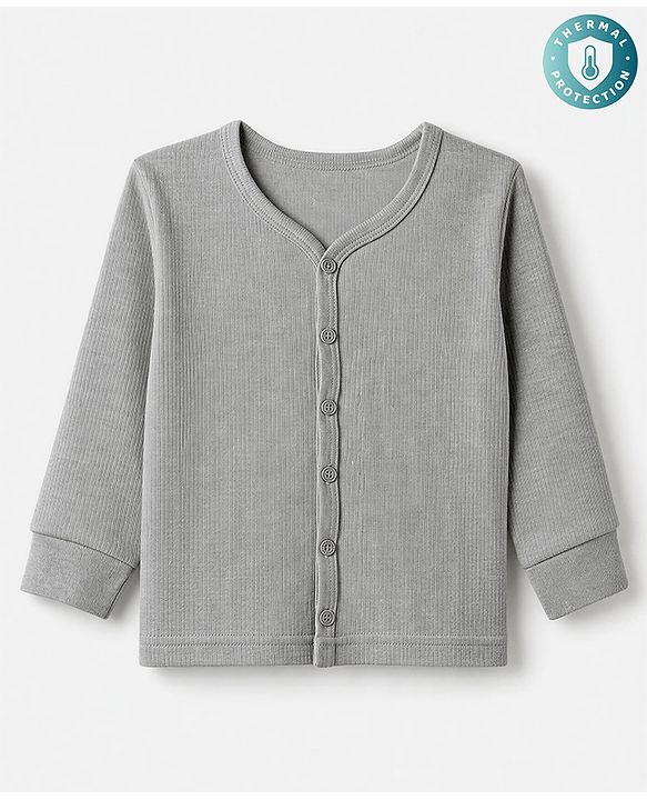 Babyhug Knit Full Sleeves Solid Front Open Thermal Inner Wear Vest - Light Grey
