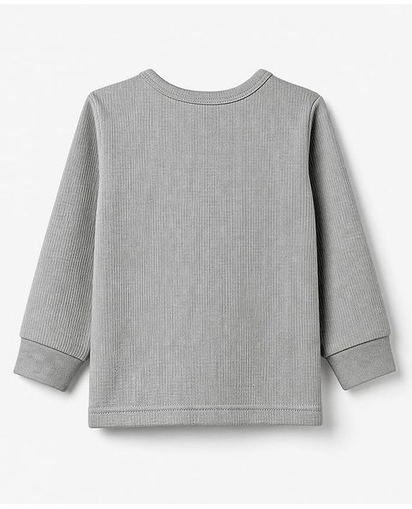 Babyhug Knit Full Sleeves Solid Front Open Thermal Inner Wear Vest - Light Grey