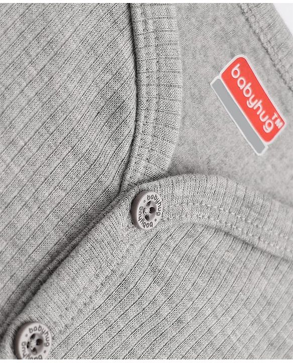 Babyhug Knit Full Sleeves Solid Front Open Thermal Inner Wear Vest - Light Grey