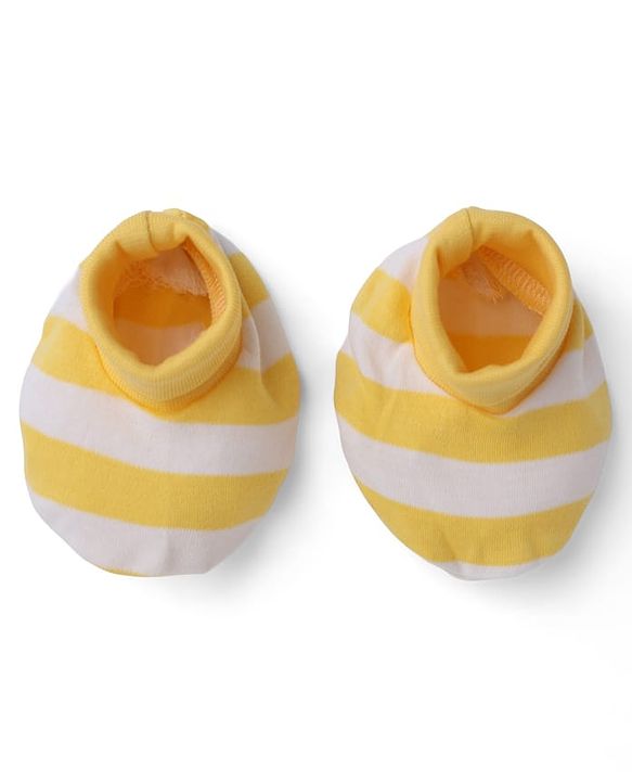 Babyhug 100% Cotton Interlock Knit Striped Mittens & Booties - Yellow