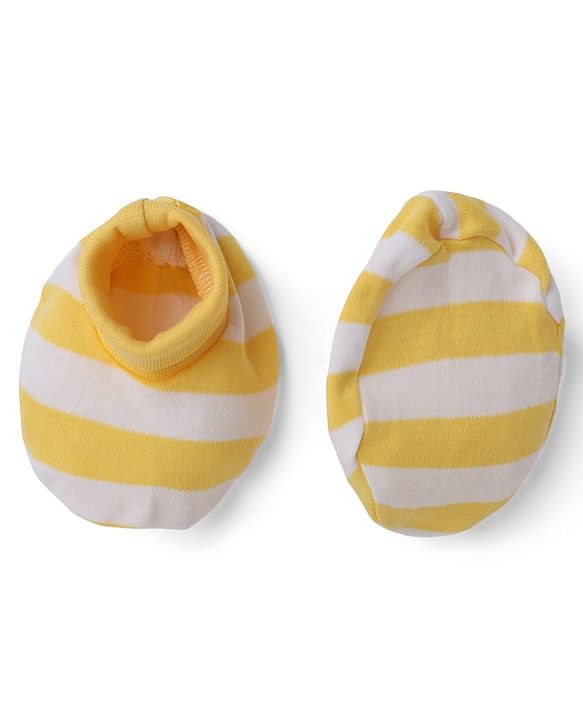 Babyhug 100% Cotton Interlock Knit Striped Mittens & Booties - Yellow