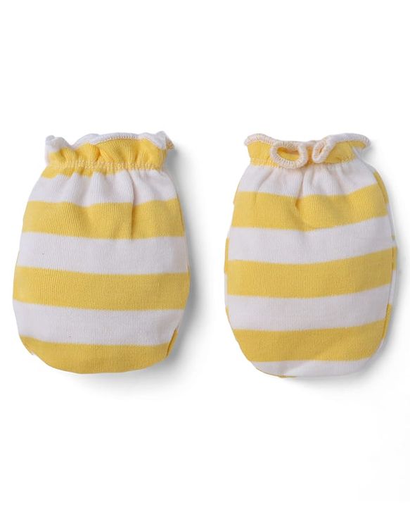 Babyhug 100% Cotton Interlock Knit Striped Mittens & Booties - Yellow