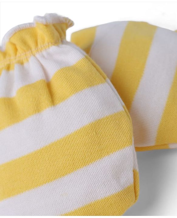Babyhug 100% Cotton Interlock Knit Striped Mittens & Booties - Yellow