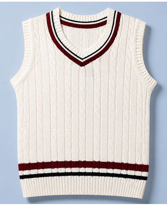 Babyhug Knit Sleeveless Pullover with Cable Knit Design - White