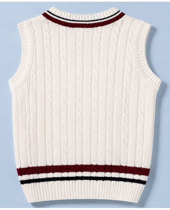 Babyhug Knit Sleeveless Pullover with Cable Knit Design - White