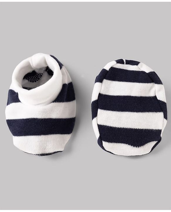 Babyhug 100% Cotton Interlock Knit Striped Mittens & Booties - White