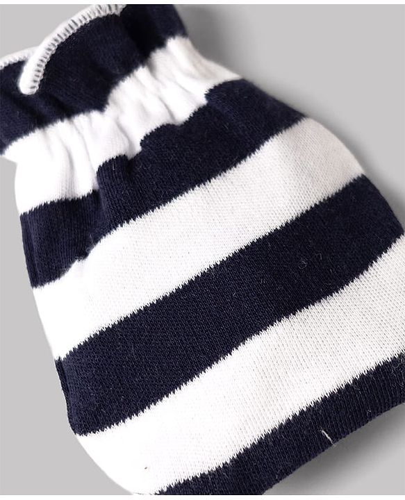 Babyhug 100% Cotton Interlock Knit Striped Mittens & Booties - White