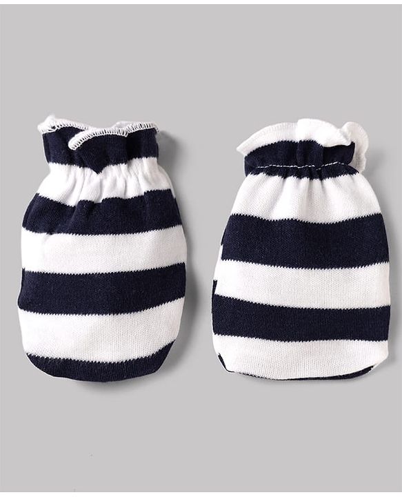 Babyhug 100% Cotton Interlock Knit Striped Mittens & Booties - White