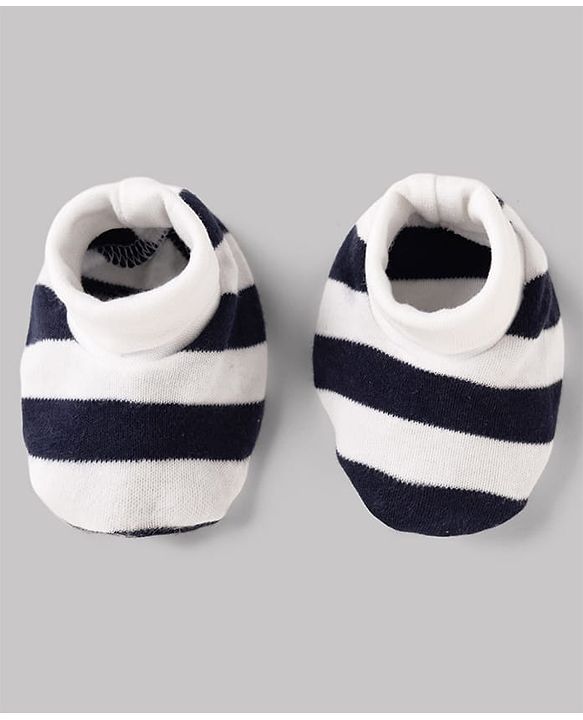 Babyhug 100% Cotton Interlock Knit Striped Mittens & Booties - White