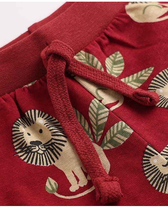 Babyhug Cotton Single Jersey Knit Mid Thigh Short with Lion Print Pack of 3 - Green Beige Maroon