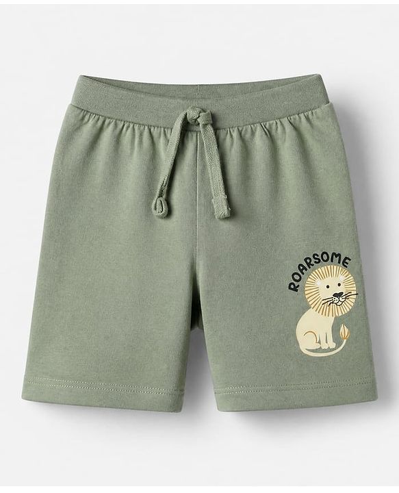 Babyhug Cotton Single Jersey Knit Mid Thigh Short with Lion Print Pack of 3 - Green Beige Maroon