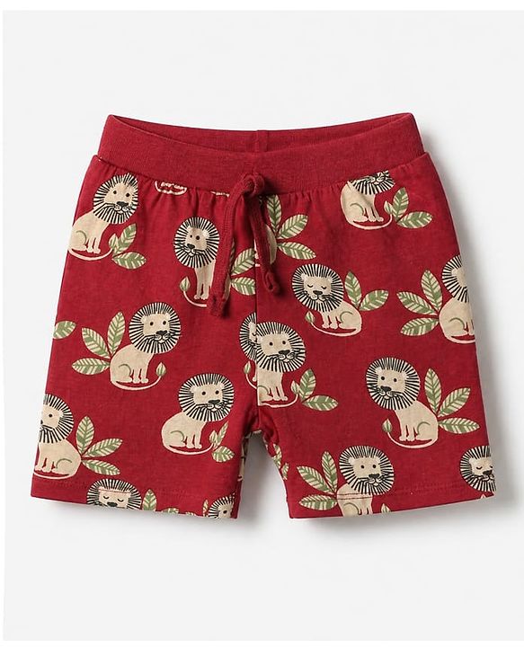 Babyhug Cotton Single Jersey Knit Mid Thigh Short with Lion Print Pack of 3 - Green Beige Maroon