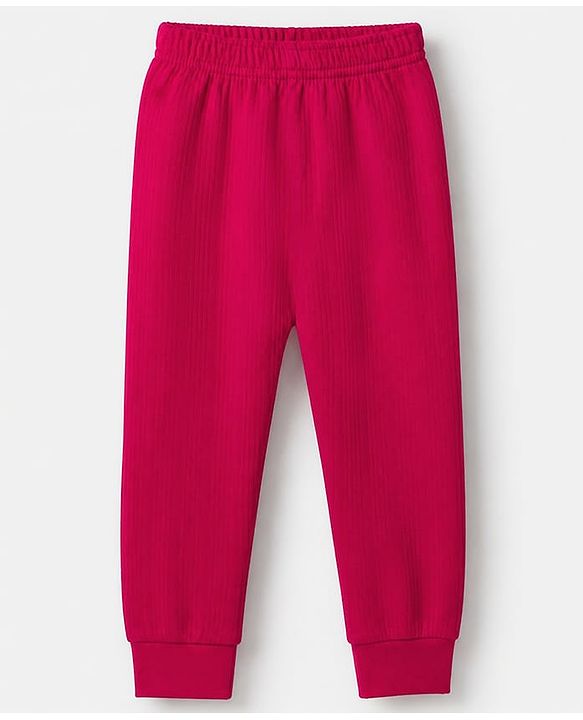 Babyhug Cotton Mix Knit Solid Thermal leggings in Red