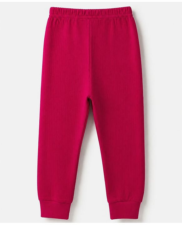 Babyhug Cotton Mix Knit Solid Thermal leggings in Red