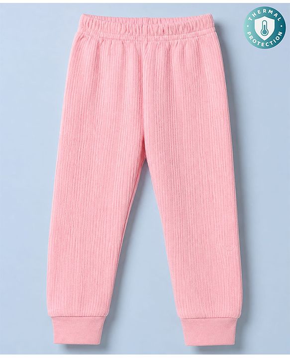 Babyhug Cotton Mix Knit Solid Thermal Bottom with Full Length in Pink