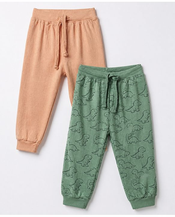 Babyhug Cotton Jersey Knit Full Length Lounge Pant Pack of 2 - Green Peach
