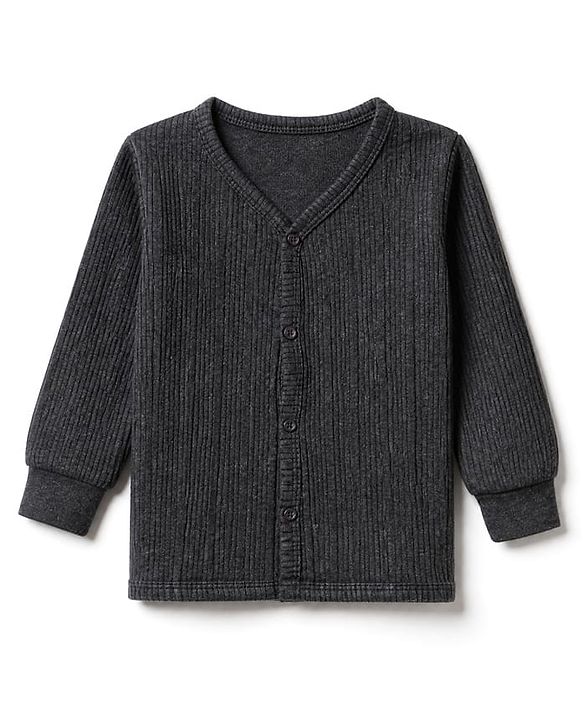 Babyhug Cotton Mix Knit Full Sleeves Front Open Thermal Vest- Charcoal Grey