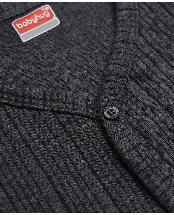 Babyhug Cotton Mix Knit Full Sleeves Front Open Thermal Vest- Charcoal Grey