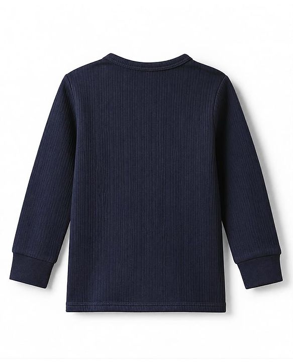 Babyhug Cotton Mixes Knit Front Open Full Sleeves Solid Vest Thermal Inner Wear - Navy Blue