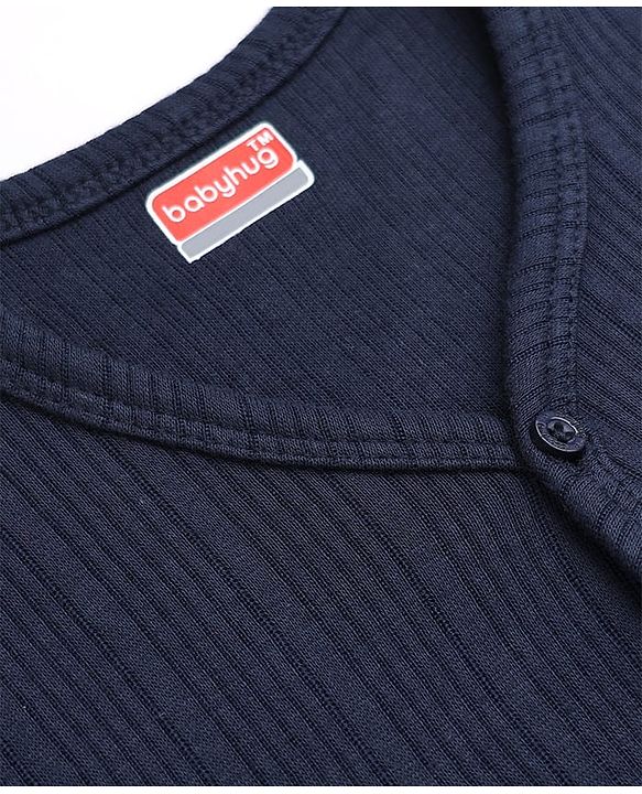 Babyhug Cotton Mixes Knit Front Open Full Sleeves Solid Vest Thermal Inner Wear - Navy Blue