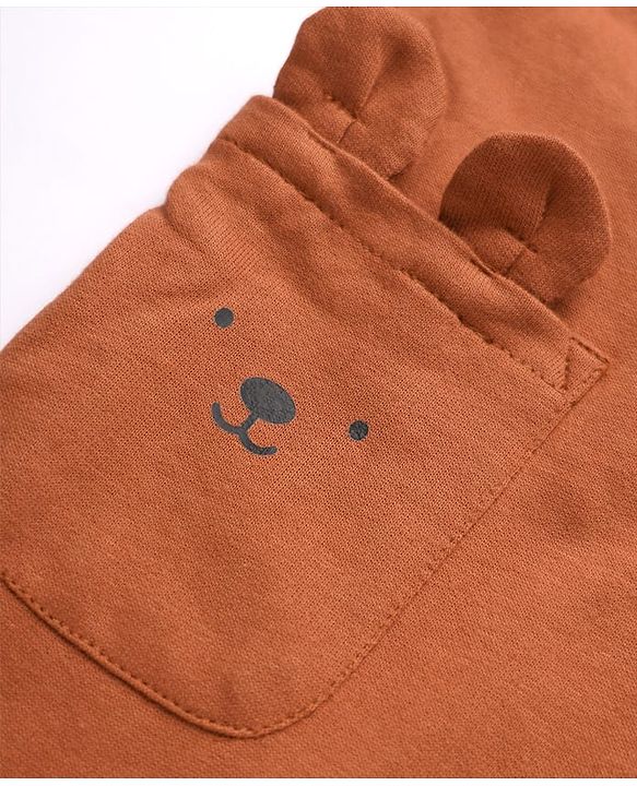 Babyhug Terry Knit Cotton Full Length Lounge Pants With Applique - Brown