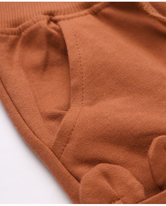 Babyhug Terry Knit Cotton Full Length Lounge Pants With Applique - Brown