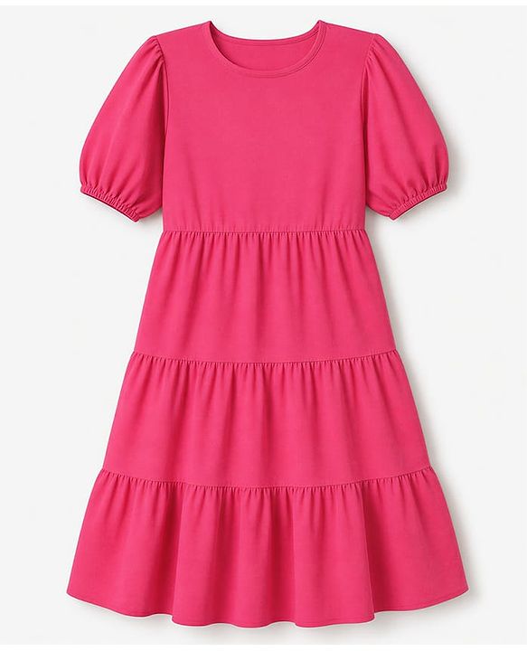 Pine Kids Woven Tiered Dress with Half Sleeves - Fuchsia