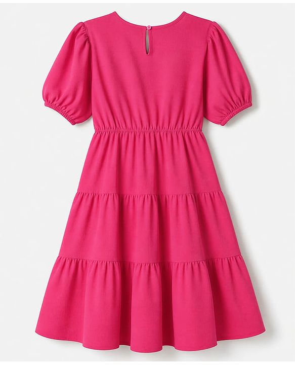 Pine Kids Woven Tiered Dress with Half Sleeves - Fuchsia