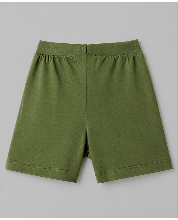 Babyhug 100% Cotton Single Jersey Knit Mid Thigh Shorts with Giraffe & Lion Print in Pack of 3 - Green Orange & Cream