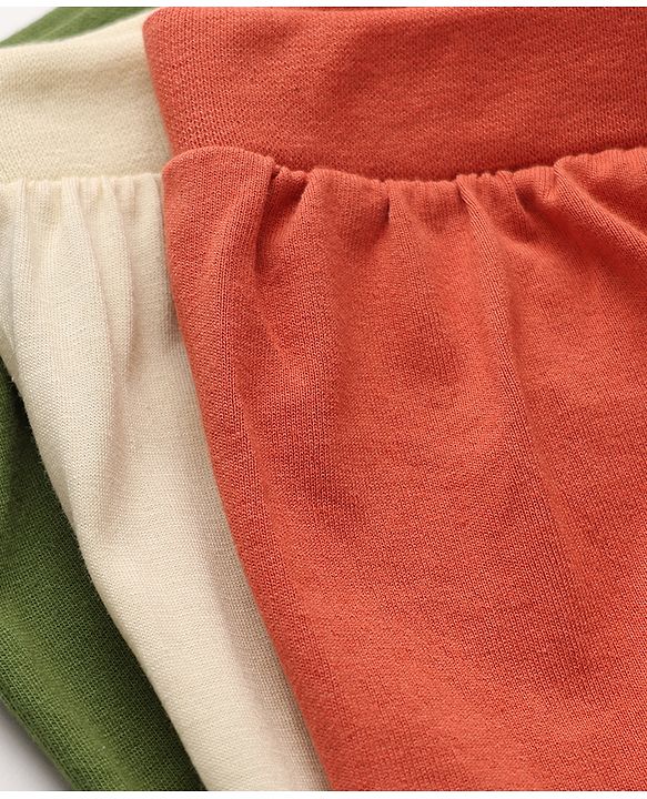 Babyhug 100% Cotton Single Jersey Knit Mid Thigh Shorts with Giraffe & Lion Print in Pack of 3 - Green Orange & Cream