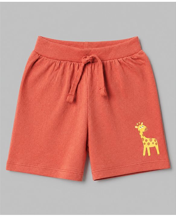 Babyhug 100% Cotton Single Jersey Knit Mid Thigh Shorts with Giraffe & Lion Print in Pack of 3 - Green Orange & Cream