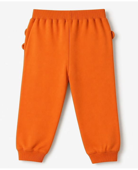 Babyhug 100% Cotton Terry Knit Full Length Lounge Pants With Bunny Applique - Rust Orange