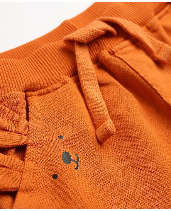 Babyhug 100% Cotton Terry Knit Full Length Lounge Pants With Bunny Applique - Rust Orange