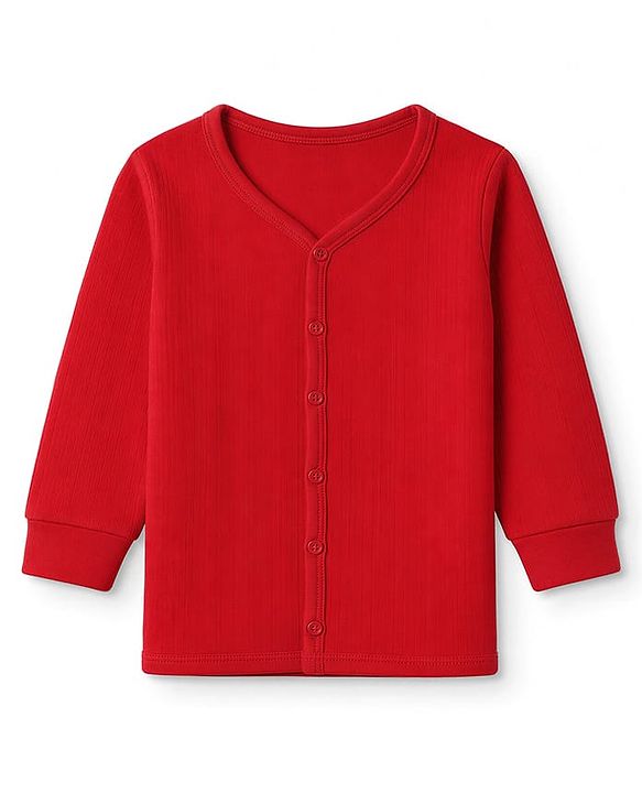 Babyhug Cotton Knit Full Sleeves Front open Thermal Inner Wear Set- Red