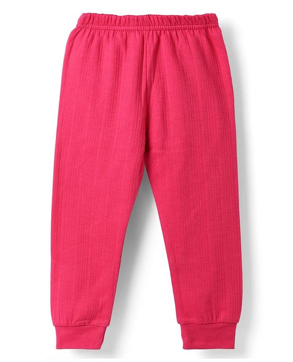 Babyhug Cotton Mix Knit Solid Vest & Pant Thermal Set with Front open Button in Fuchsia