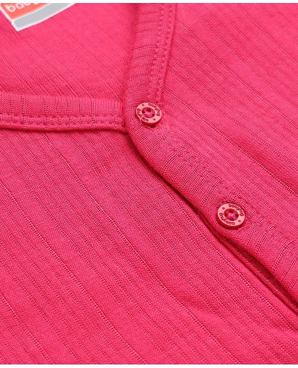 Babyhug Cotton Mix Knit Solid Vest & Pant Thermal Set with Front open Button in Fuchsia