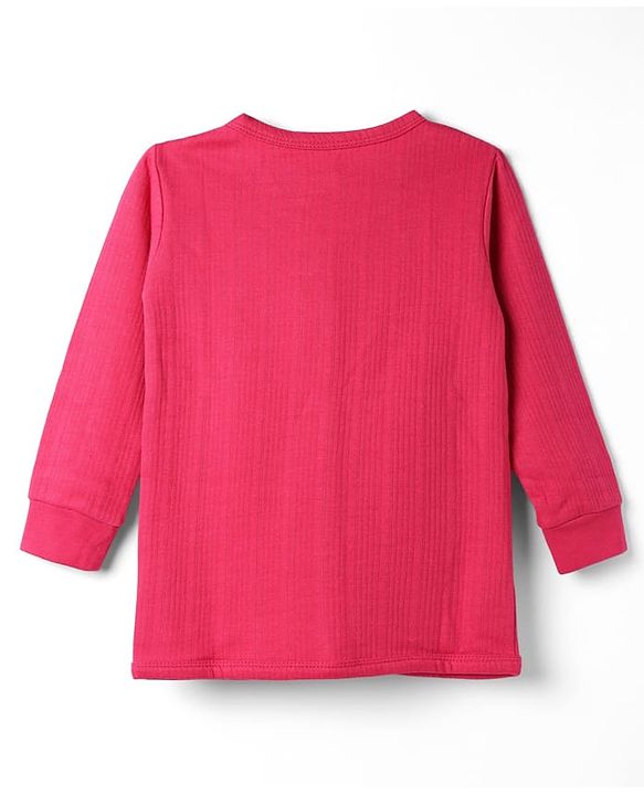 Babyhug Cotton Mix Knit Solid Vest & Pant Thermal Set with Front open Button in Fuchsia