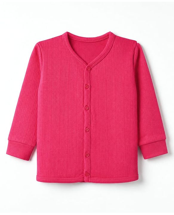 Babyhug Cotton Mix Knit Solid Vest & Pant Thermal Set with Front open Button in Fuchsia