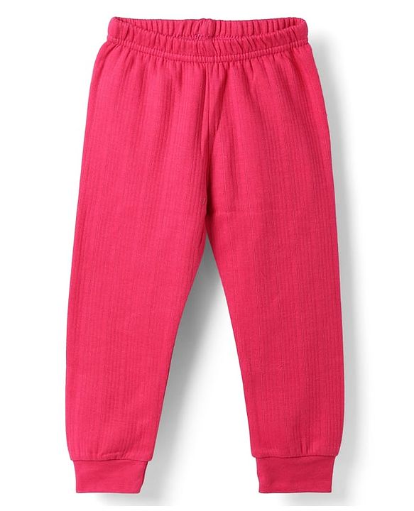 Babyhug Cotton Mix Knit Solid Vest & Pant Thermal Set with Front open Button in Fuchsia